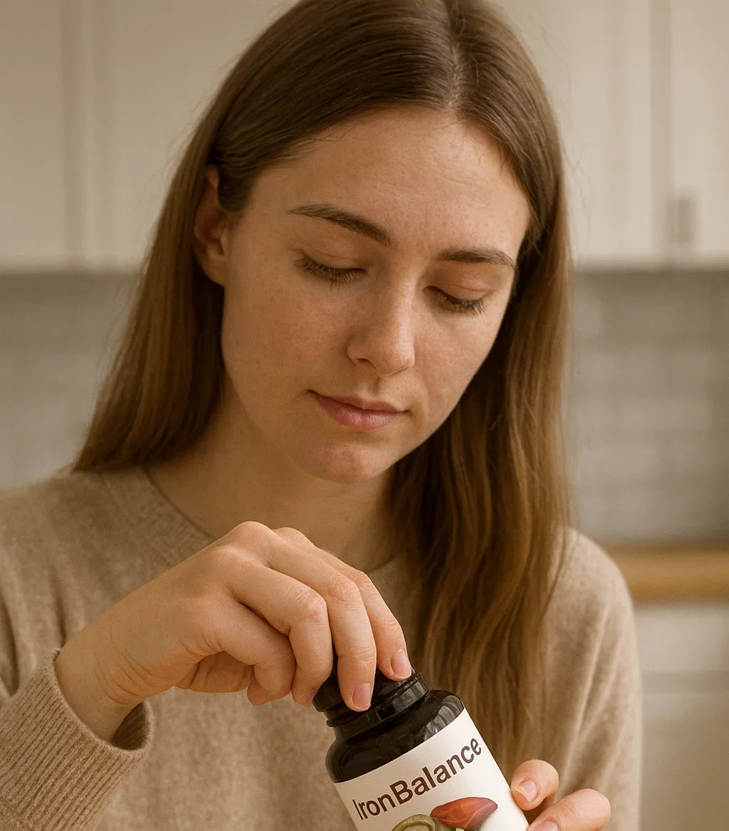 Woman opening IronBalance bottle